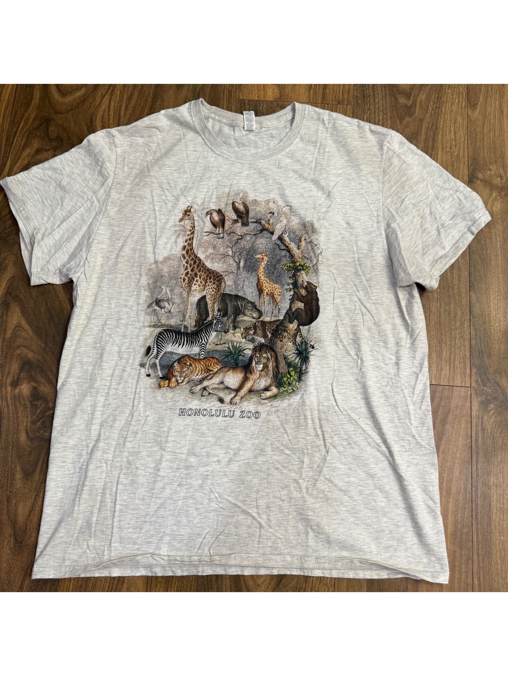 Honolulu Zoo T Shirt Mens XL Gray Safari Animal Graphic Lion Zebra Giraffe Tee
